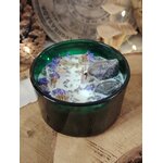 bougie parfumée lavande mèche en bois verre vert foncé décor chaleureux améthyste brute harmonie sérénité