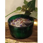 bougie parfumée lavande décor naturel bois et feuillage quartz rose harmonie et tendresse