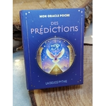 oracle poche des prédictions la douce pythie – jeu de cartes divinatoires – posé sur tronc de bois brut