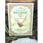 Oracle Belline revisité – boîte de cartes oracle sur herbe, pierre blanche au premier plan, photo en extérieur