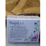 Oracle Magic Soul Éditions Contre-Dires vue arrière de la boîte (description au dos), posé sur support en bois rustique.