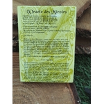 Oracle des miroirs Dimitri d’Alfange d’Uvril, dos de la boîte avec description du jeu et contenu, ambiance nature bois et mousse.