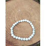 Bracelet howlite blanche 6 mm en perles rondes sur tranche de bois, blanc marbré de gris pour discernement, pondération et calme profond