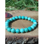 Bracelet turquoise du Pérou 8 mm sur planche en bois, perles rondes bleu lagon sur élastique, apaisement du cœur et sensation de douceur intérieure