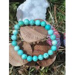 Bracelet turquoise du Pérou 8 mm sur champignons décoratifs en bois, perles bleu-vert pour stabilité émotionnelle et esprit plus clair