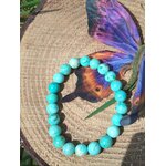 Bracelet turquoise du Pérou 8 mm sur rondin de bois avec feuille décorative, bijou en pierre naturelle pour sérénité relationnelle et parole fluide