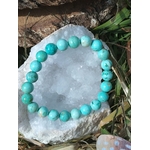 Bracelet turquoise du Pérou 8 mm sur galet gris avec décor végétal, pierre naturelle bleu-vert pour recul, détente nerveuse et lâcher-prise