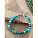 Bracelet en turquoise du Tibet sur bois clair, nuances turquoise et vert mousse, lâcher-prise et clarté d’esprit