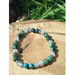 Bracelet Éveil spirituel sur bois clair avec feuillage vert, perles polies 6 mm pour recul, finesse perceptive et stabilité intérieure