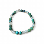 Bracelet Éveil spirituel 6 mm sur fond blanc, perles naturelles azurite, labradorite et agate mousse pour discernement, lucidité et sérénité