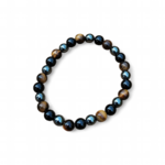 Bracelet 3 protections sur fond blanc, perles 6 mm en obsidienne noire, œil de tigre et hématite, bouclier énergétique et stabilité