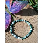 Bracelet Agate Arbre 6 mm sur liège avec fleur violette et feuillage, apaisement du mental et reconnexion à la nature