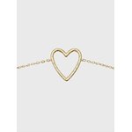 Bracelet chaîne fine en acier inoxydable doré, pendentif cœur ajouré; photo produit sur fond blanc, centré.