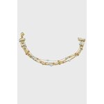 Bracelet multi-rangs doré en amazonite facettée sur fond blanc, bijou fin en acier inoxydable aux perles bleu ciel