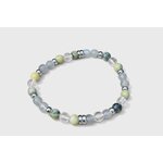 Bracelet vampire énergétique sur fond blanc, labradorite, serpentine et cristal de roche avec intercalaires argentés, bouclier vibratoire, recentrage et lucidité