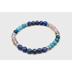Bracelet minceur sur fond blanc, lapis-lazuli bleu, apatite turquoise et tourmaline melon d’eau pour gestion des envies, clarté mentale et calme intérieur