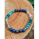 Bracelet minceur 6 mm sur tranche de bois, perles bleu nuit et bleu-vert en lapis-lazuli, apatite et tourmaline melon d’eau pour volonté, calme et stabilité du ressenti