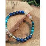 Bracelet minceur 6 mm sur bois en Bretagne, lapis-lazuli, apatite et tourmaline melon d’eau pour motivation douce, équilibre émotionnel et recentrage