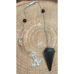 Pendule shungite noire personnalisable, chaîne fine argentée, perles noires et pendentif décoratif, ambiance witchy, protection, recentrage, clarté mentale, sérénité • Magic Gaïa