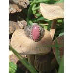 Bague rhodonite ovale rose argent 925 style filigrane en décor complet nature champignon et feuillage intentions harmonie du cœur