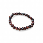 Bracelet Œil de Taureau 6 mm sur fond blanc, perles brun rouge et noir en cercle, assurance intérieure et esprit combatif.