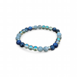 Bracelet Intuition sur fond blanc, perles bleu-gris aux reflets irisés en labradorite et aqua aura pour perception subtile et calme intérieur