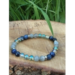 Bracelet Intuition 6 mm sur rondin de bois avec herbes vertes, labradorite et aqua aura pour lucidité, assurance intuitive et esprit plus clair