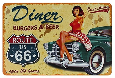 plaque-diner-americain-route-66-pin-up-retro