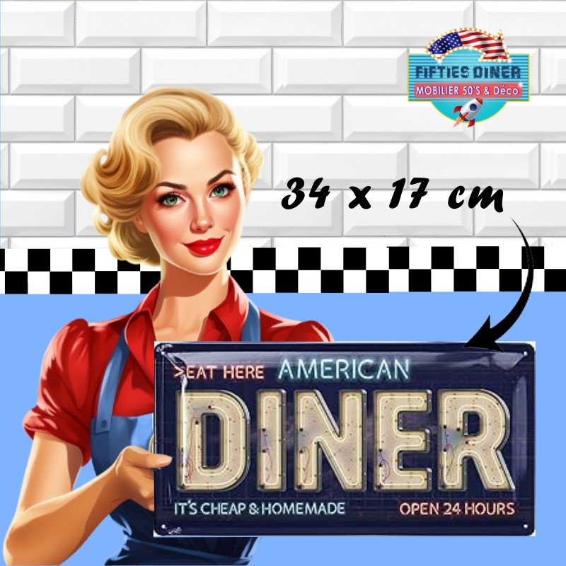 plaque métal rétro néon américan Diner 34x17