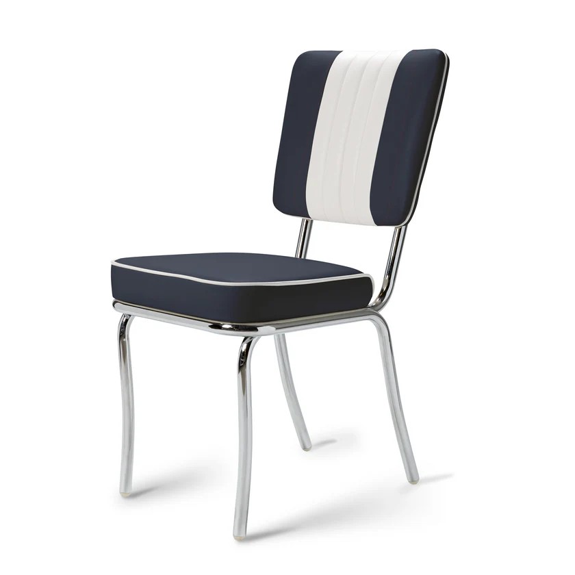 chaise cuir bicolore rétro bleu marine