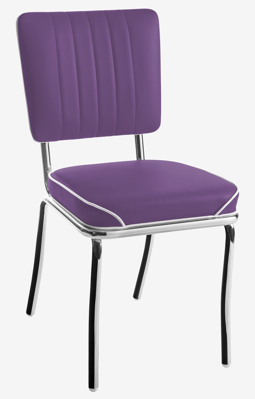 chaise chromée en vinyle violet aubergine rétro