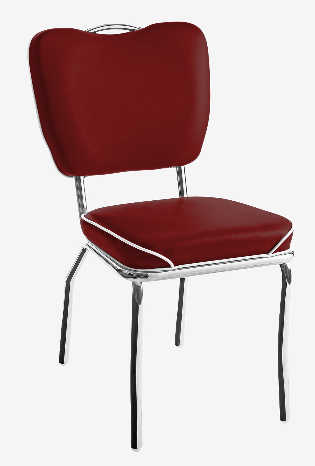 chaise chromée rétro vinyle rouge ruby passepoil blanc