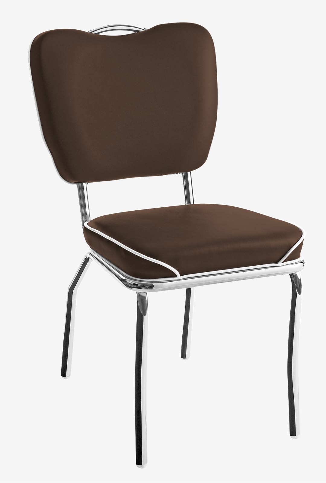 chaise rétro Chicago vinyle marron passepoil blanc