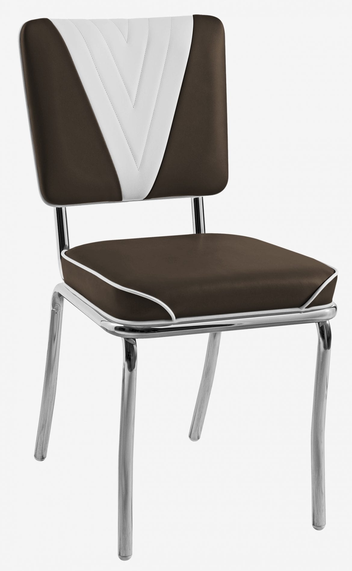 chaise de cuisine chromée Lexington vinyle bicolore marron et blanc