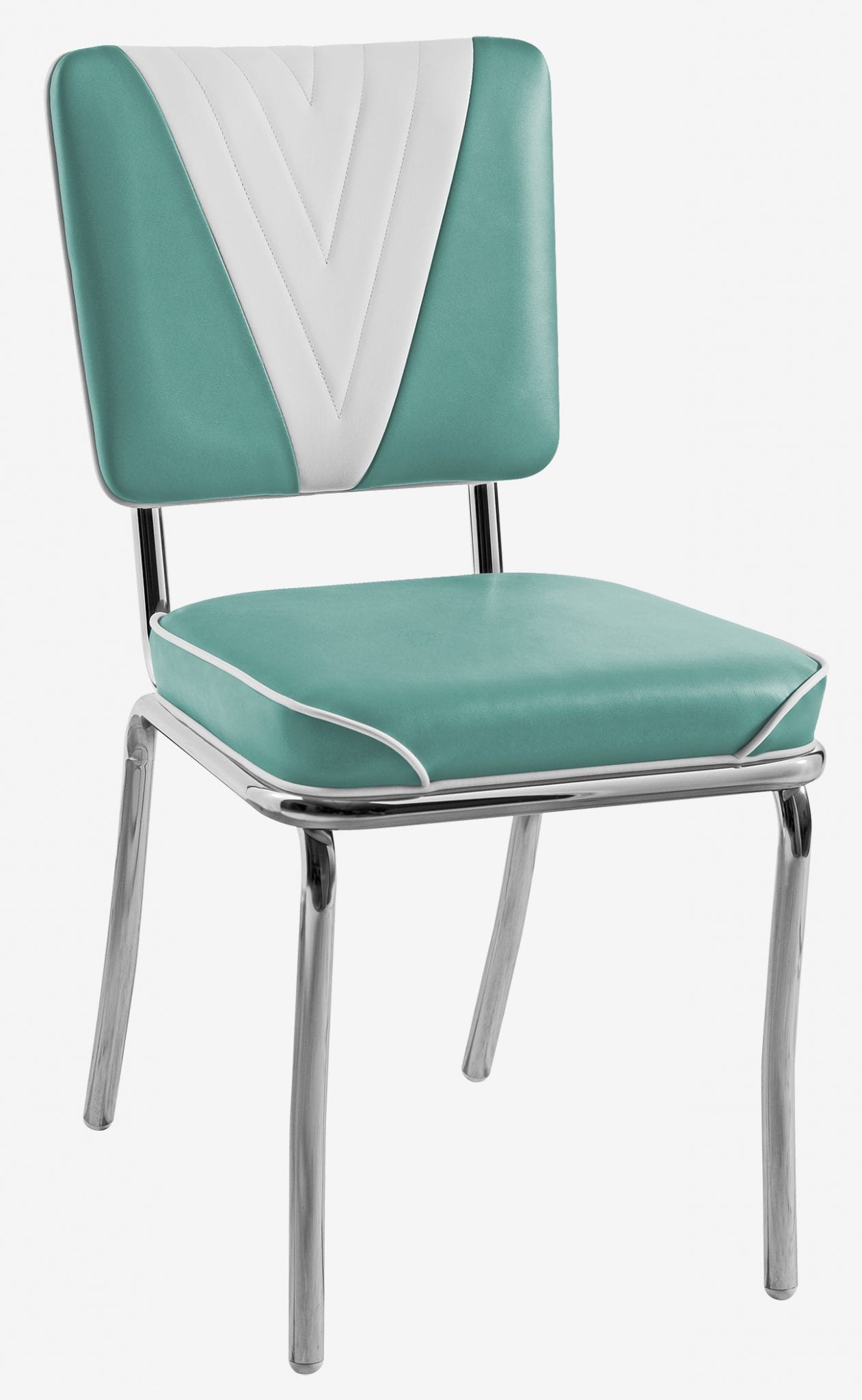 chaise de cuisine chromée Lexington vinyle bicolore turquoise et blanc