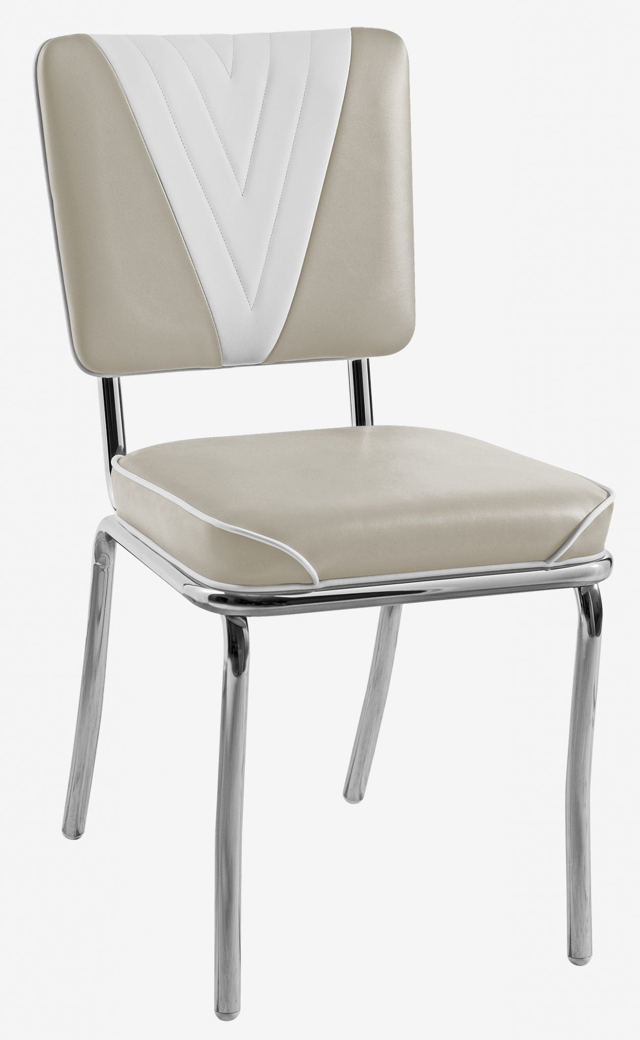 chaise chrome et vinyle bicolore Lexington beige et blanc