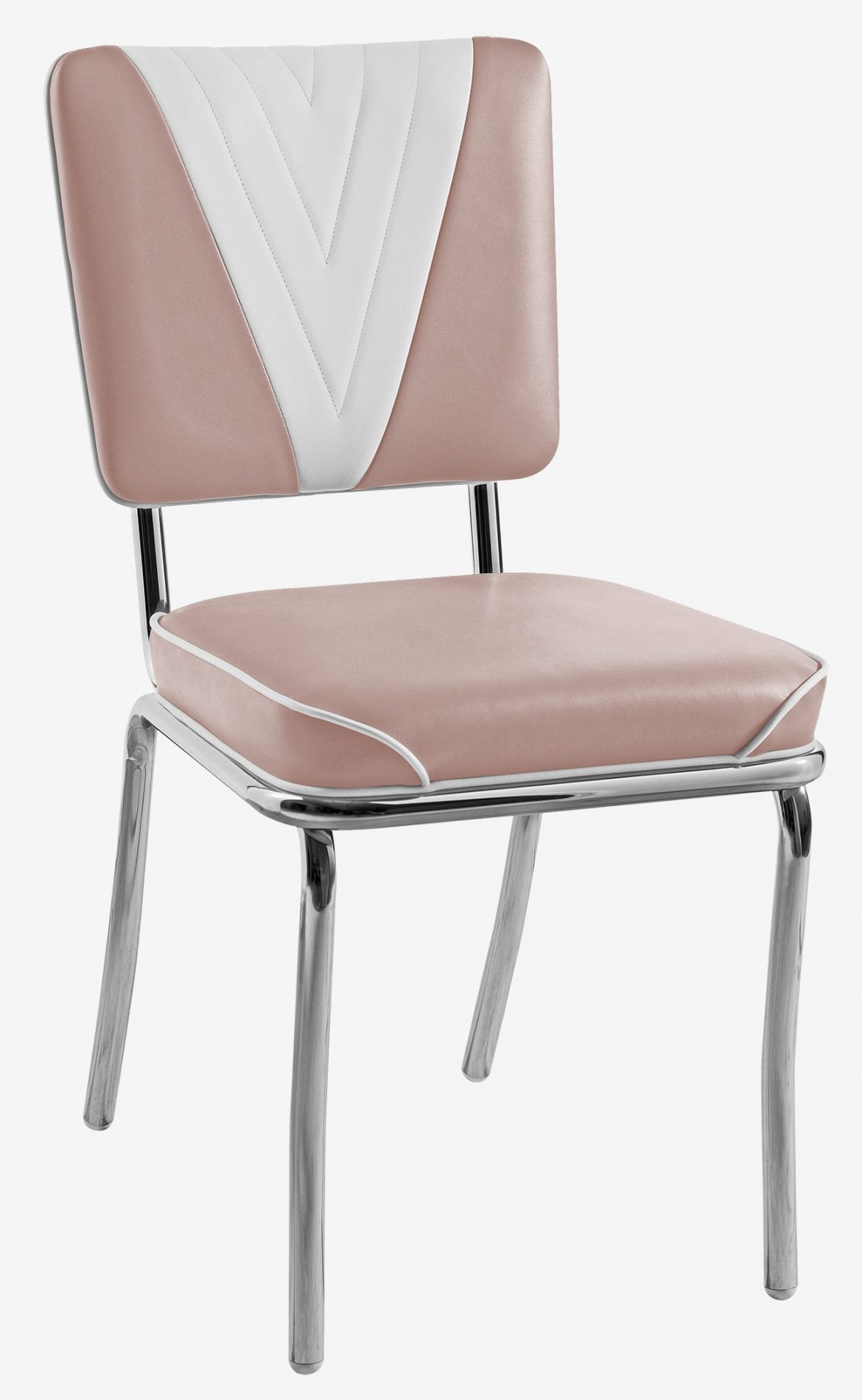 chaise Lexington chromée vinyle bicolore rose et blanc