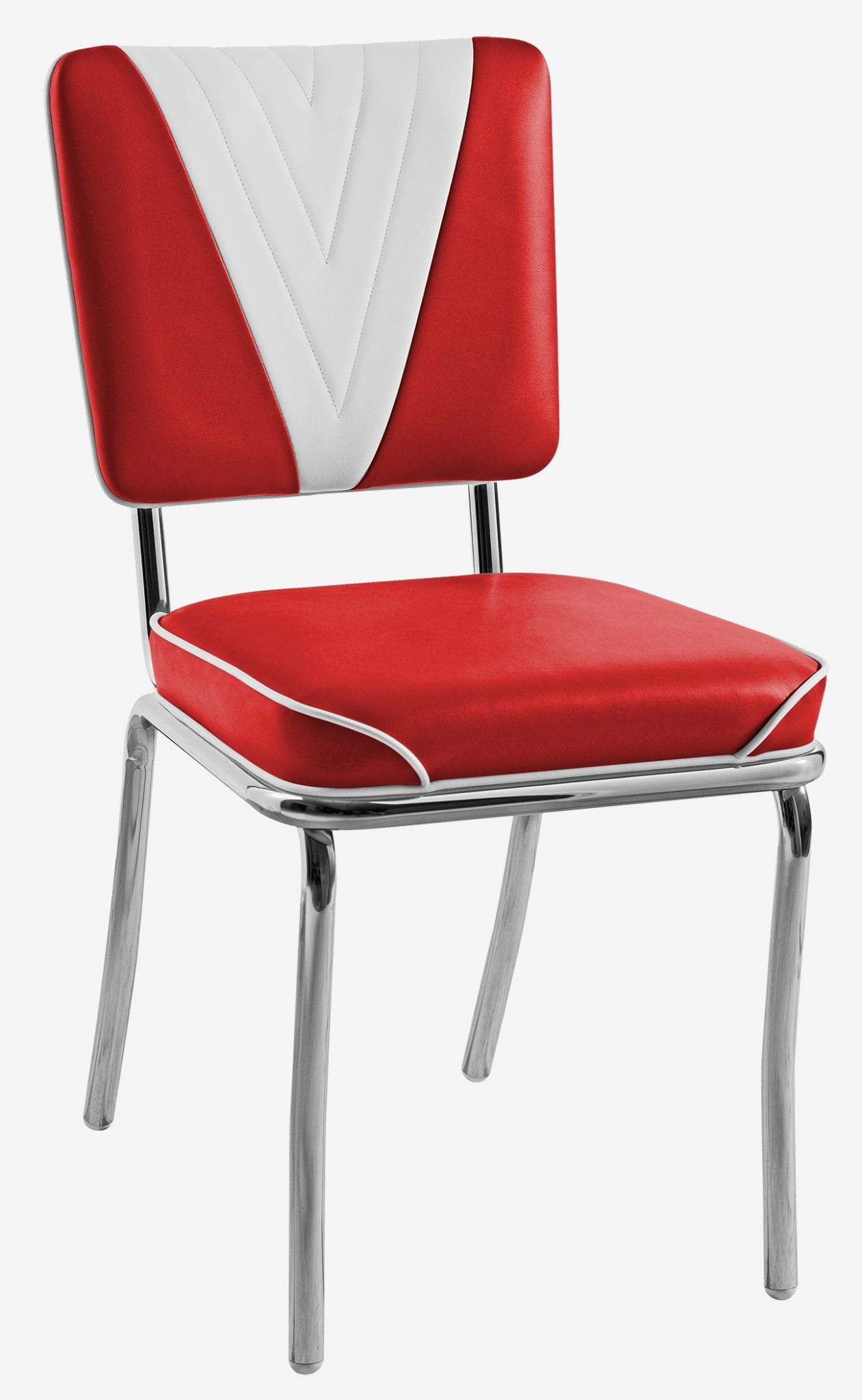 chaise vintage chromée Lexington vinyle rouge passepoil blanc