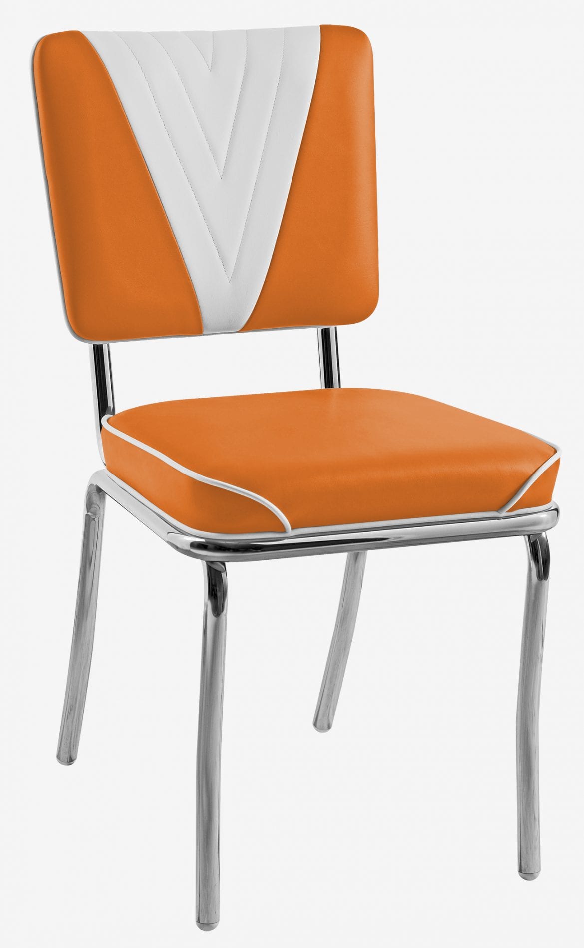 chaise vintage Lexington chromée et vinyle bicolore orange et blanc