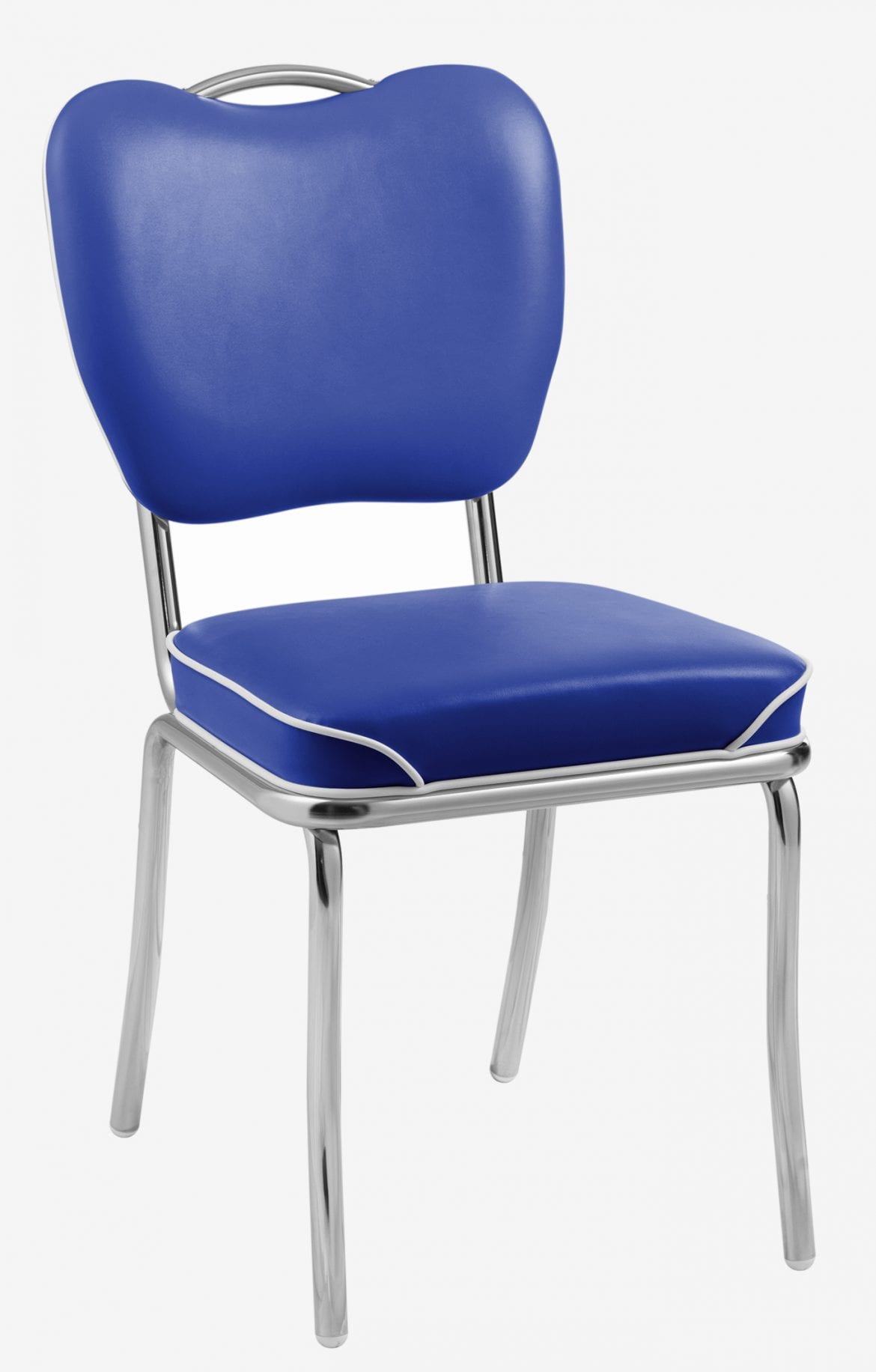 chaise de cuisine bleue Memphis chromée en vinyle