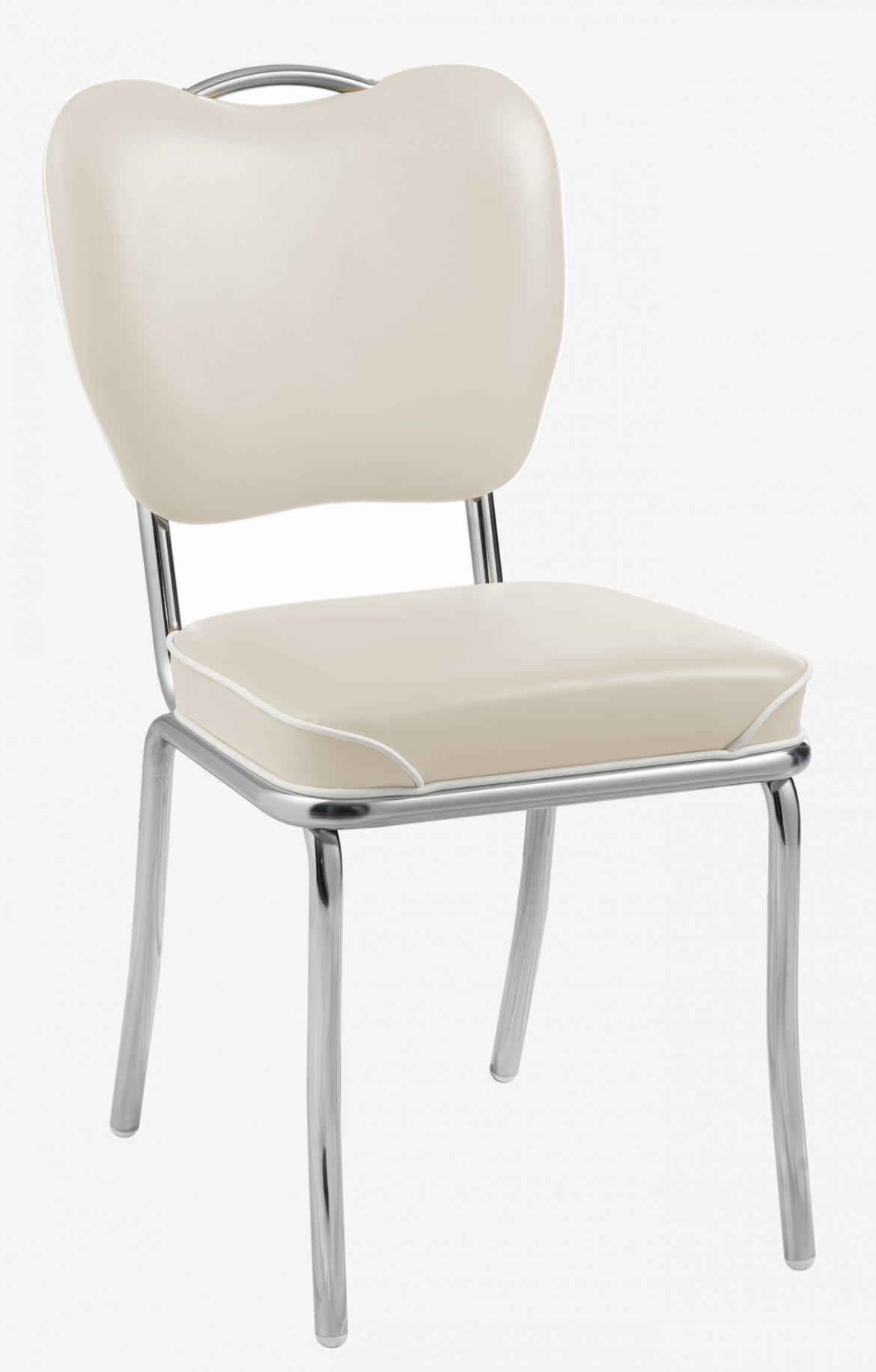 chaise confort Memphis rétro similicuir beige passepoil blanc