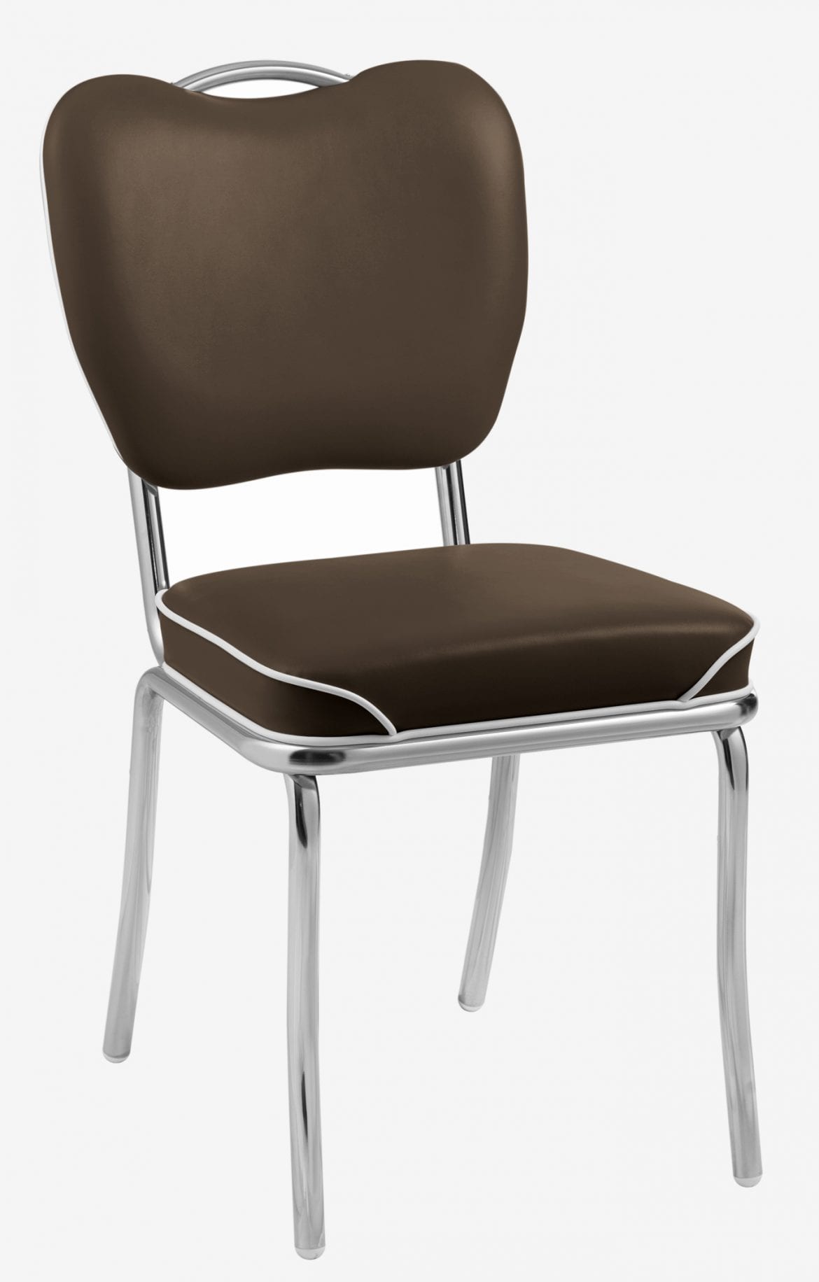 chaise de cuisine rétro chromée Memphis chocolat et passepoil blanc