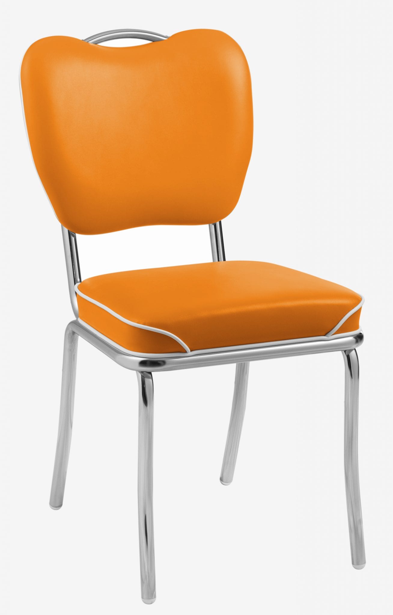 chaise de cuisine rétro chromée Memphis vinyle orange mandarine