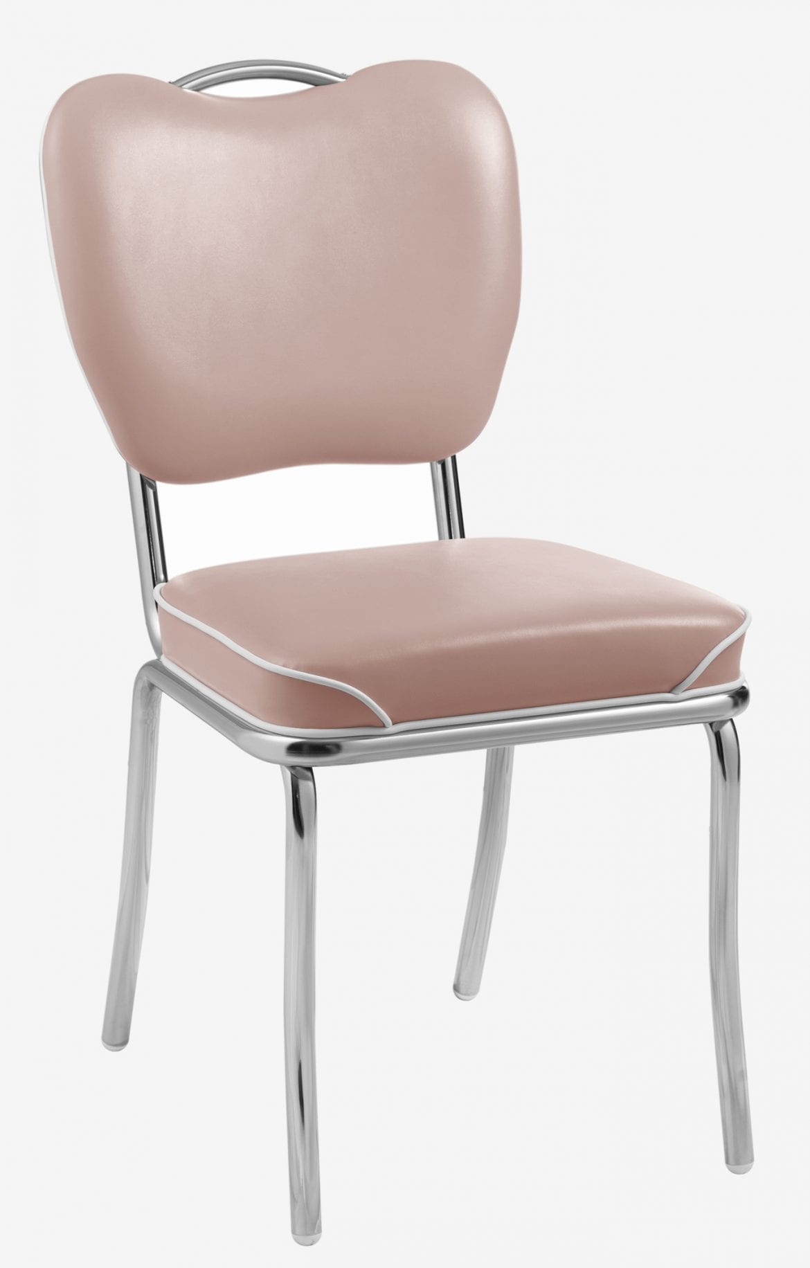 chaise de cuisine rose Memphis chromée passepoil blanc