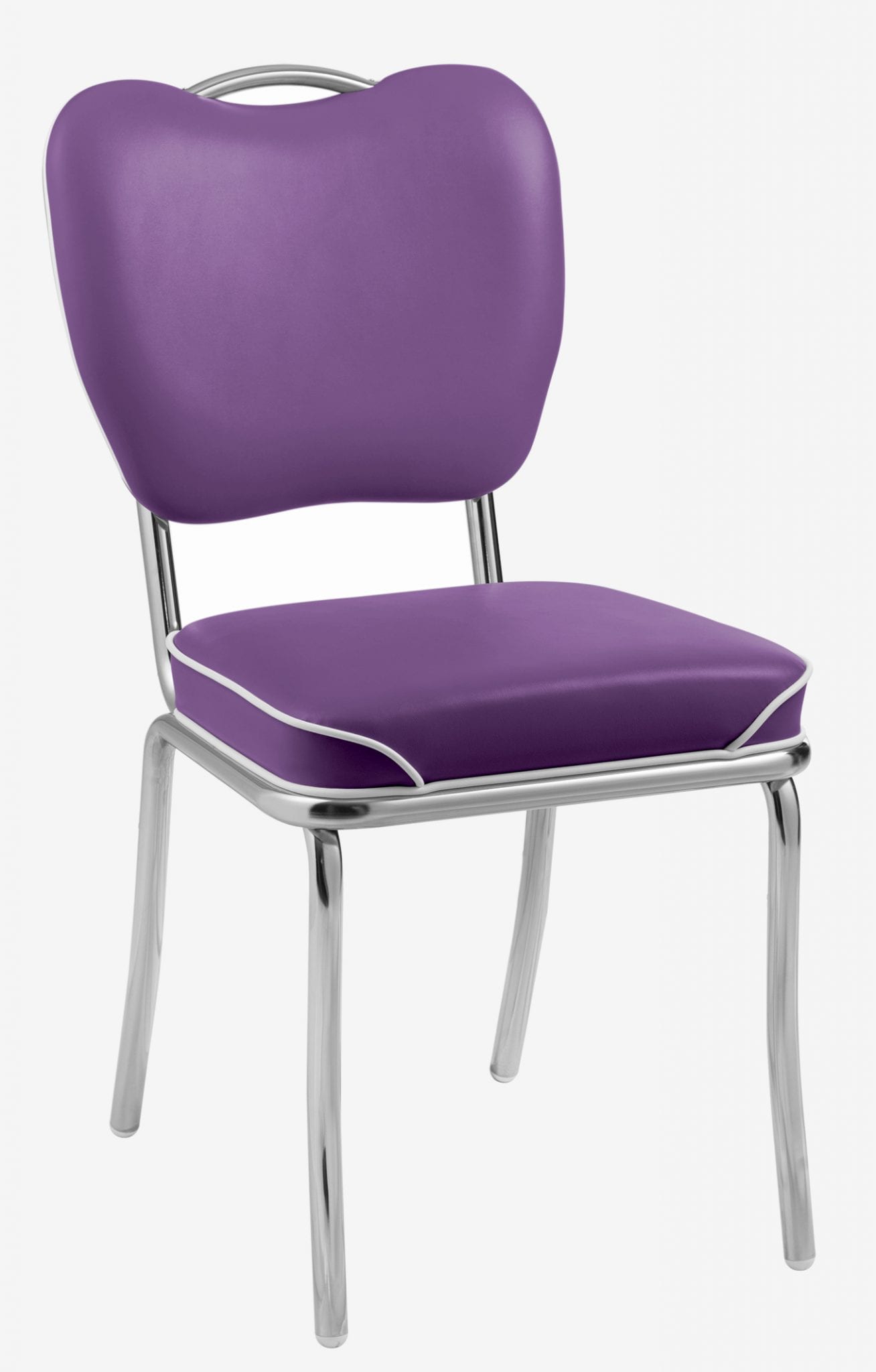 chaise Memphis chromée vintage vinyle violet passepoil blanc