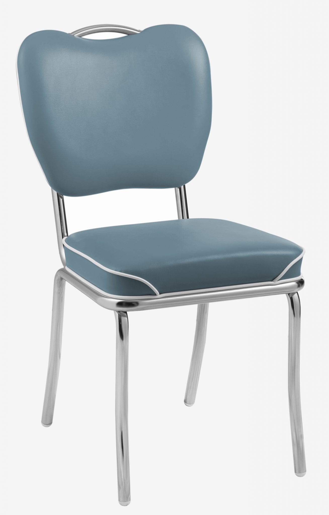 chaise rétro chromée memphis bleu poudre en vinyle