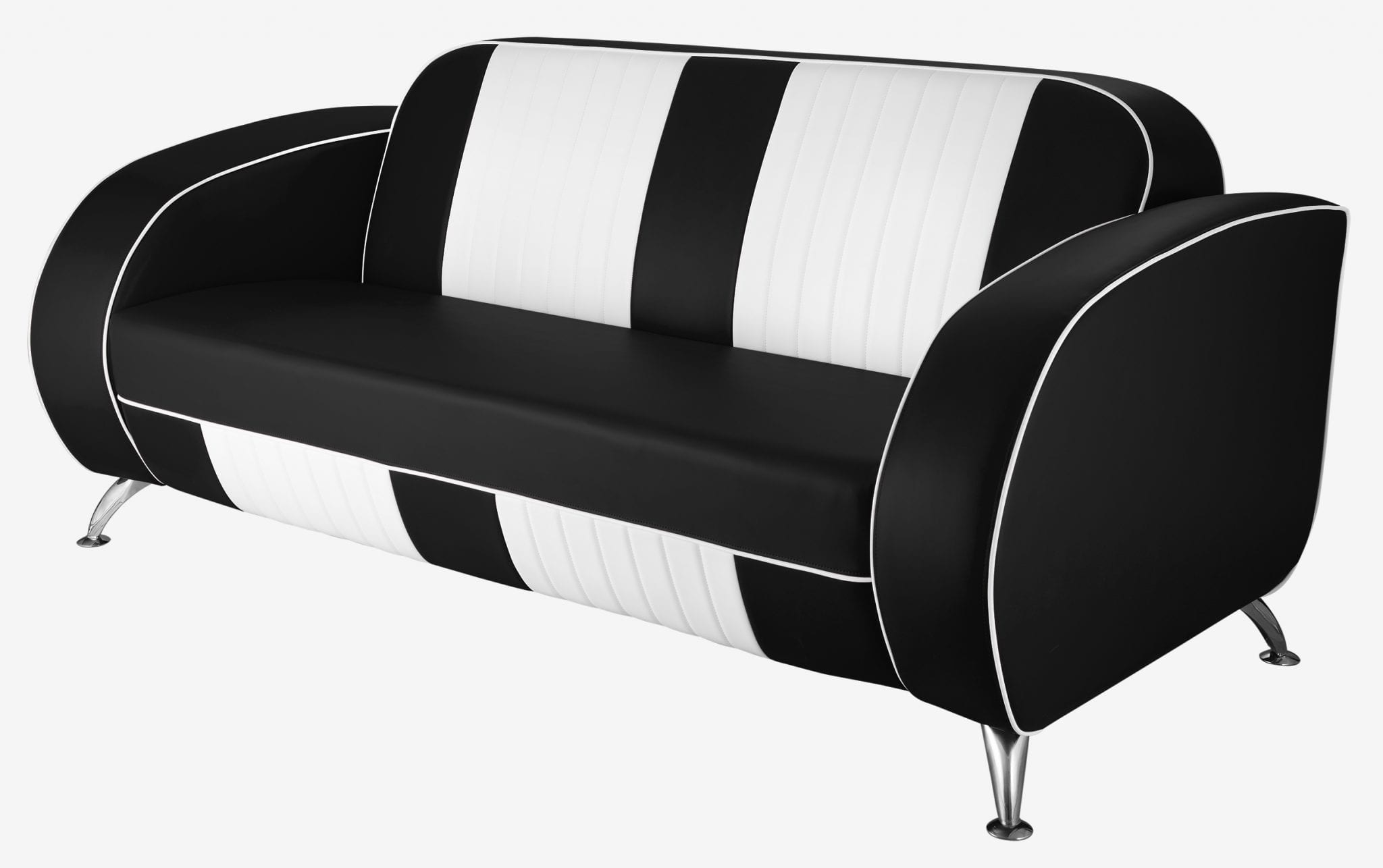 canapé en cuir noire et blanc vintage américain Dallas pieds chromés