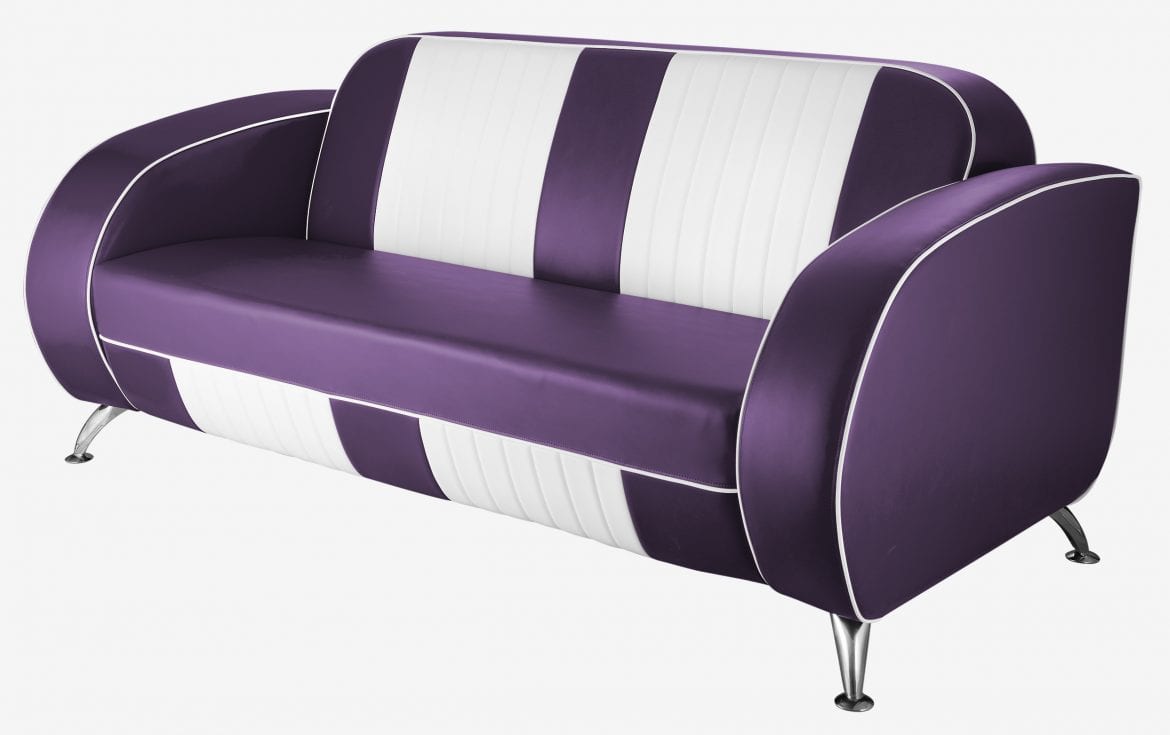 canapé rétro américain Dallas violet et blanc