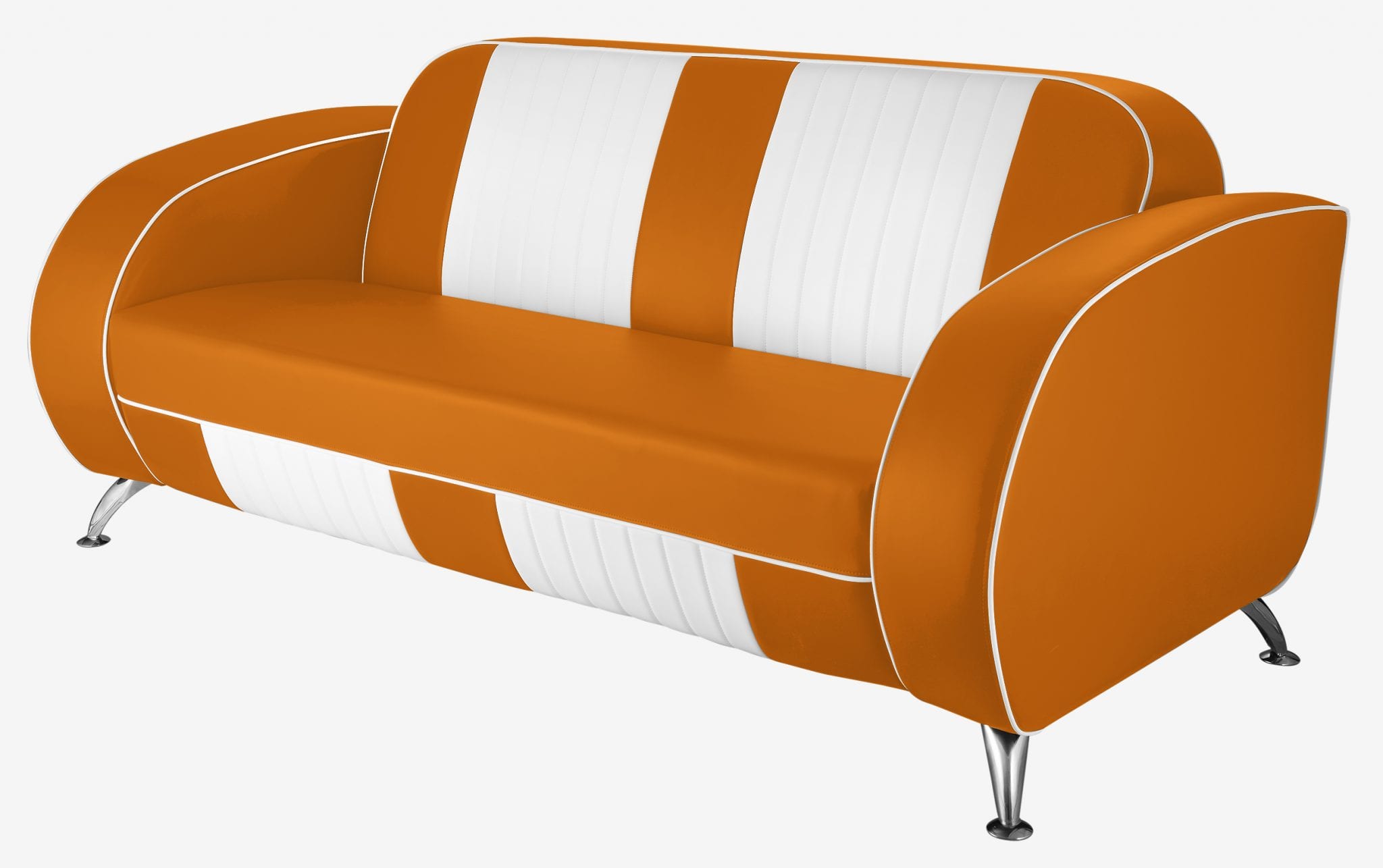 canapé vintage américain Dallas bicolore orange et blanc
