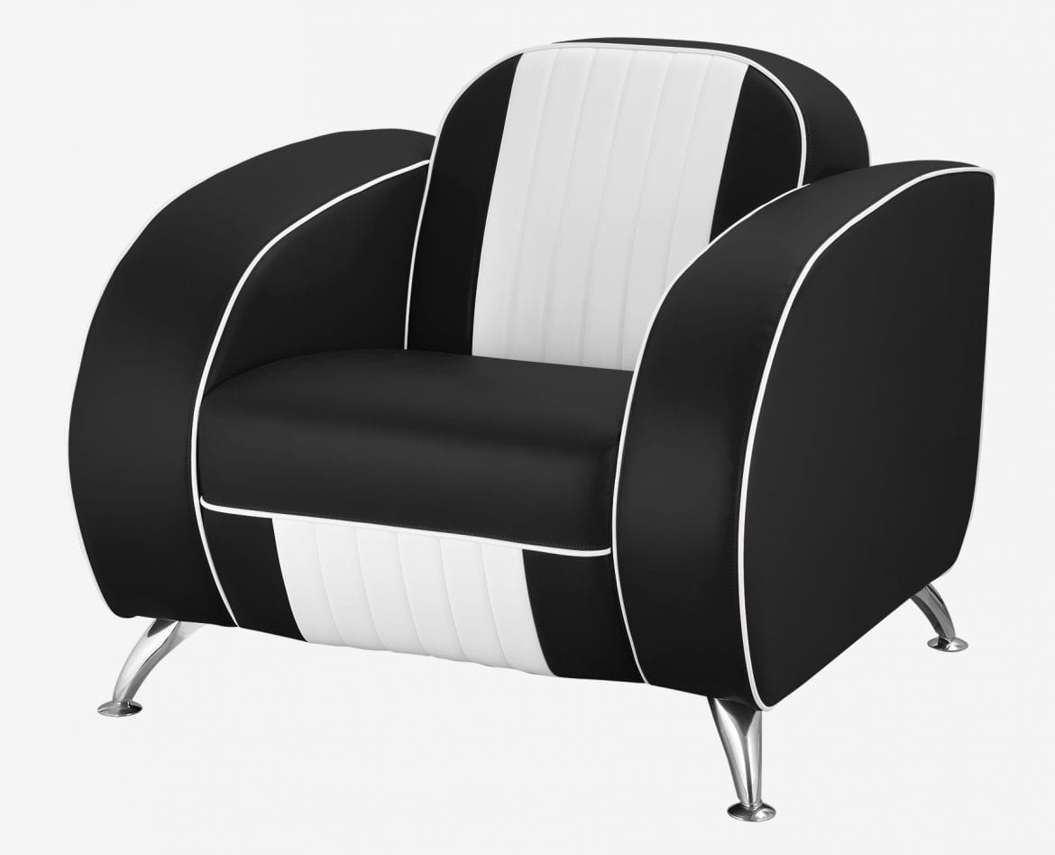 fauteuil Atlanta en vinyle bicolore noir et blanc vintage
